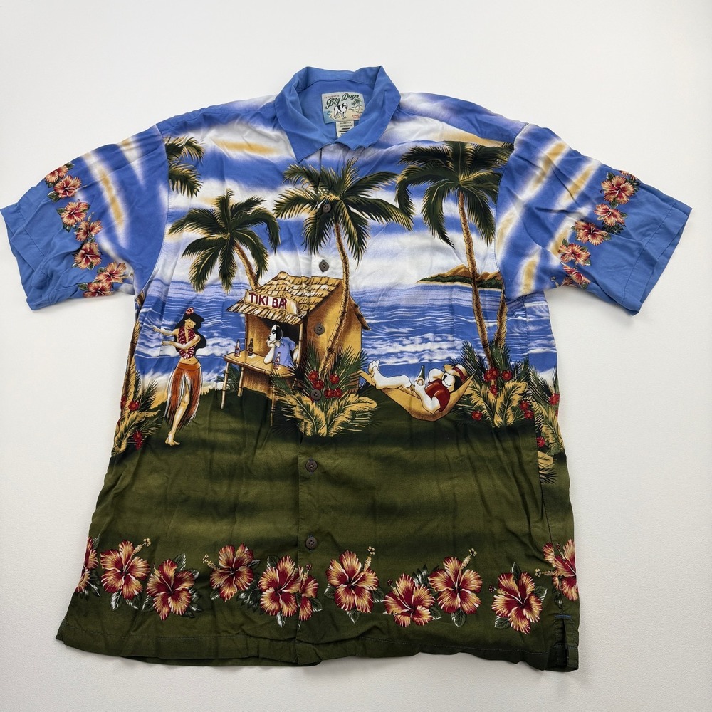Big Dogs Hawaiian Shirt Mens Medium Tiki Bar Rayon Aloha Beach Vacation